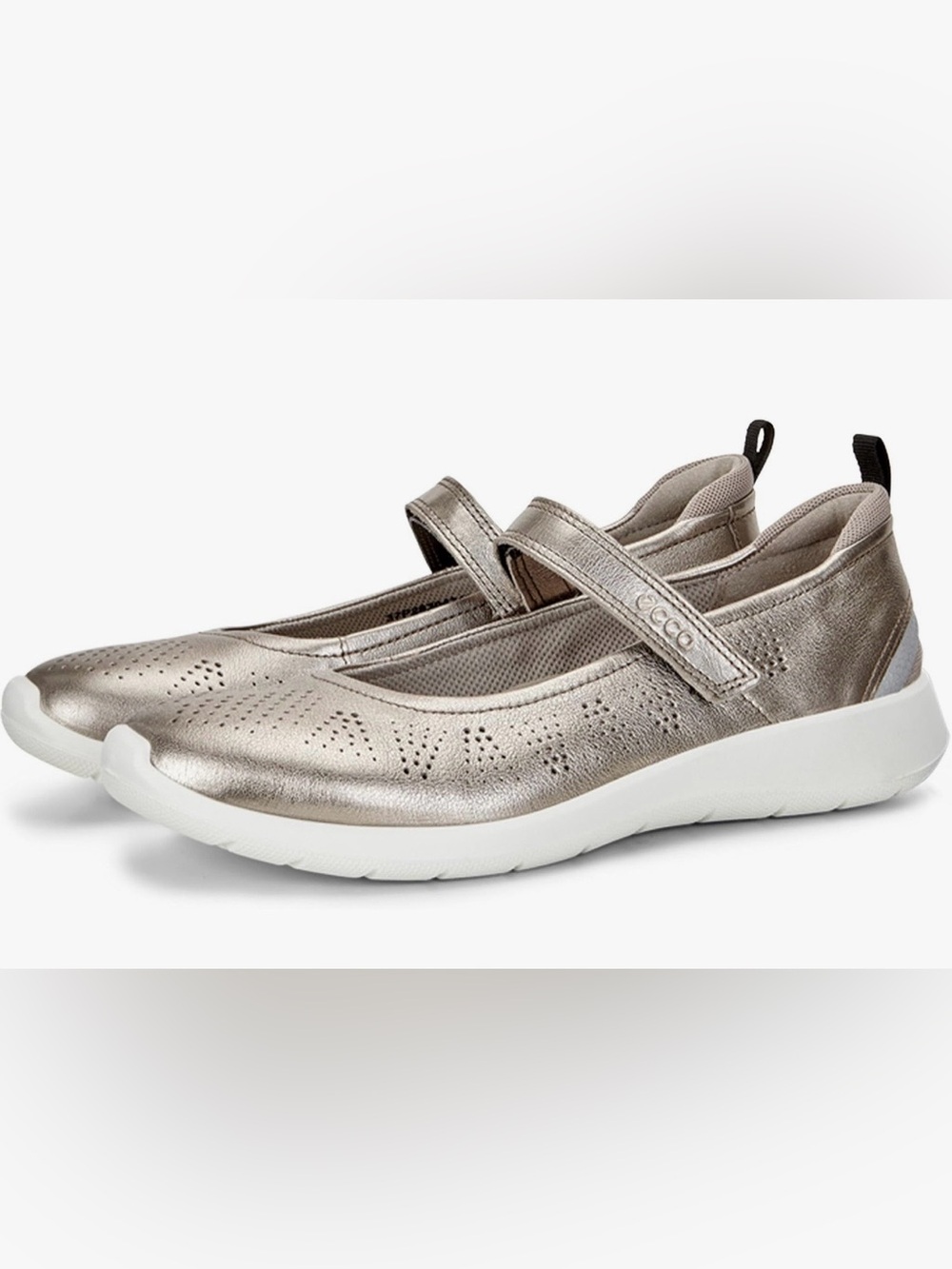 Ecco Metallic Pewter Mary Jane Slip-On Flats - Picture 2 of 10